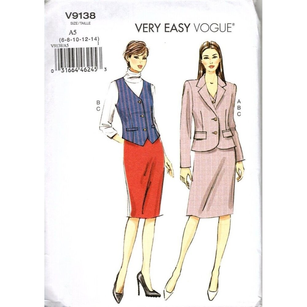 Vogue V9138 Misses 6 to 14 Business Suit Jacket, Vest and Skirt Sewing Pattern